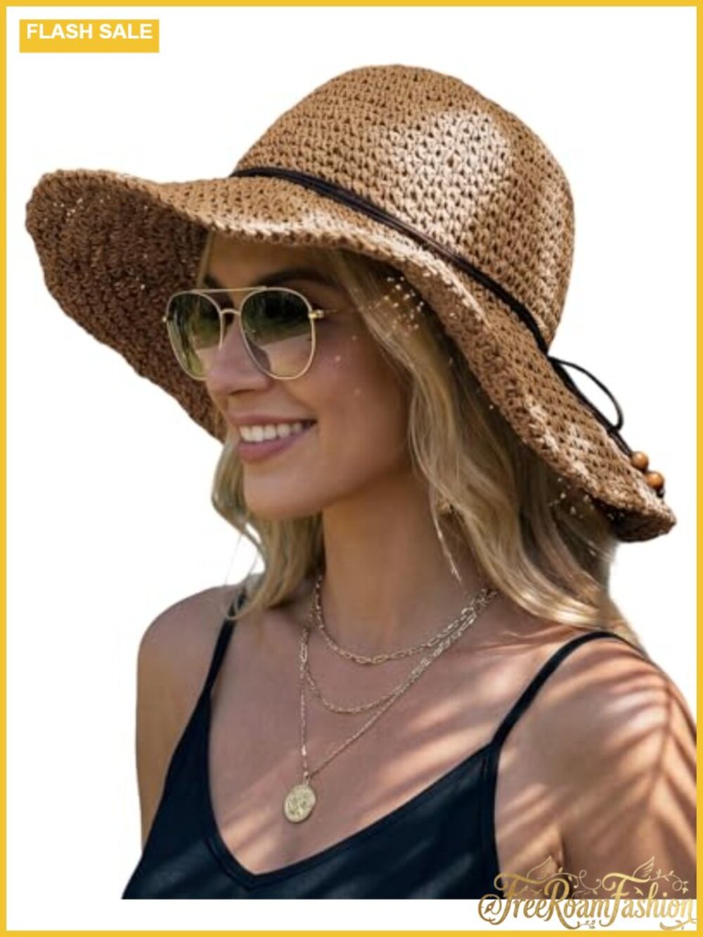 Crochet Straw Sun Hat Handmade Wide Brim Floppy Beach Travel Packable